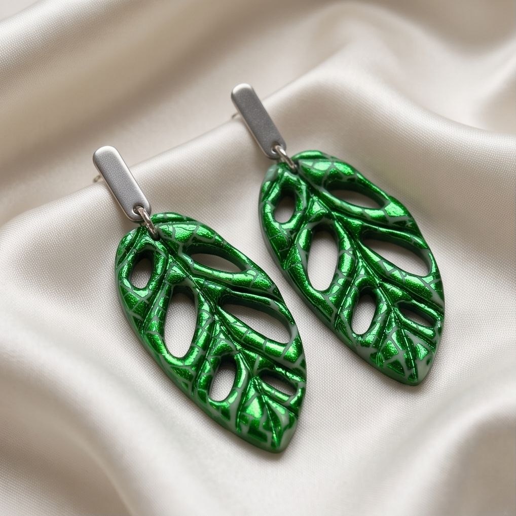 Pendiente Monstera Verde
