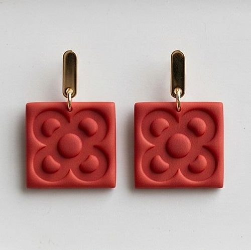 pendiente panot rojo, forma de adoquín, Barcelona