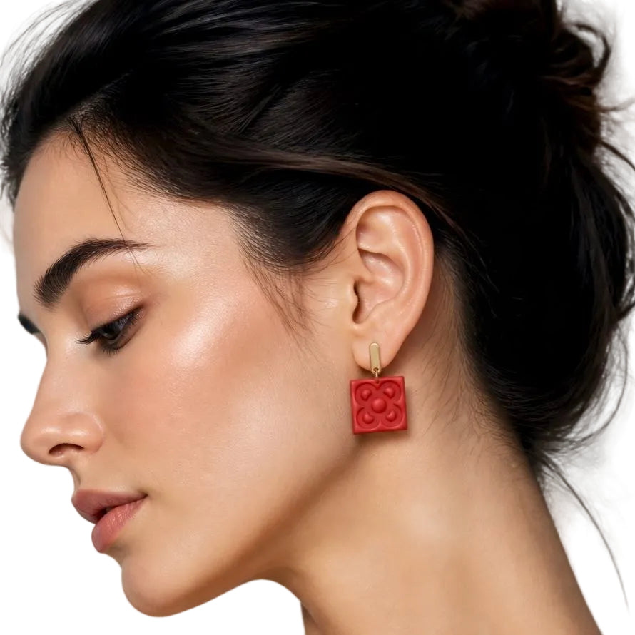 pendiente panot rojo, forma de adoquín, Barcelona