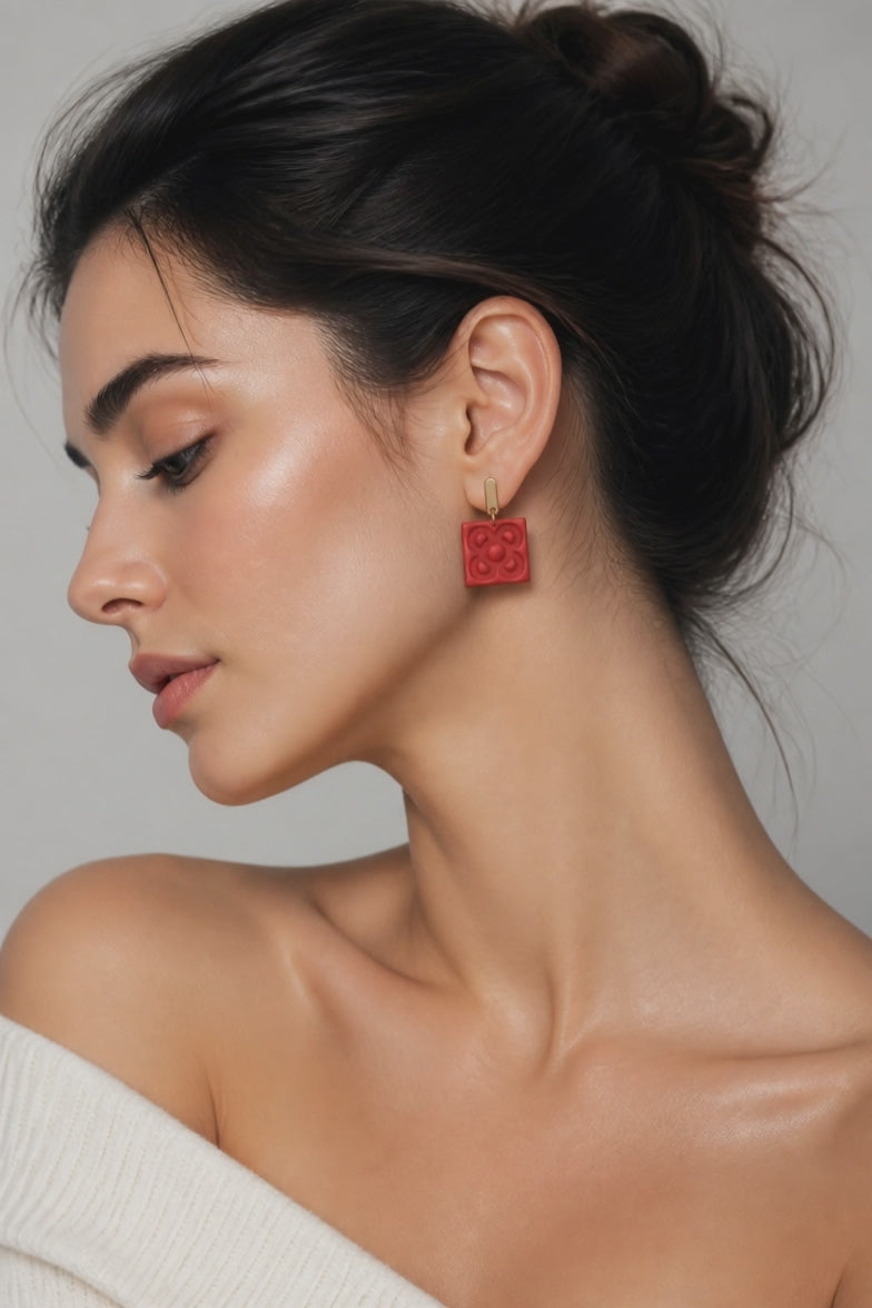 pendiente panot rojo, forma de adoquín, Barcelona